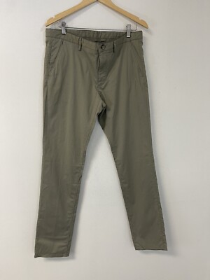 Massimo Dutti Pants Mens 36x33 Slim Green Pinstriped Chino Khak N231