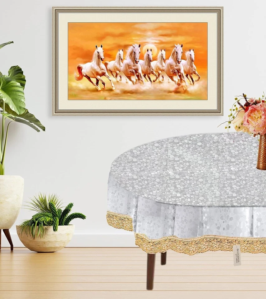 PVC  Oval Dining Table Cover with Golden Lace 54x78 inch 6 Seater - Image 3 of 4