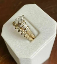 14K Yellow Gold Over 2Ct Marquise Lab-Created Diamond Solitaire Bridal Ring Set