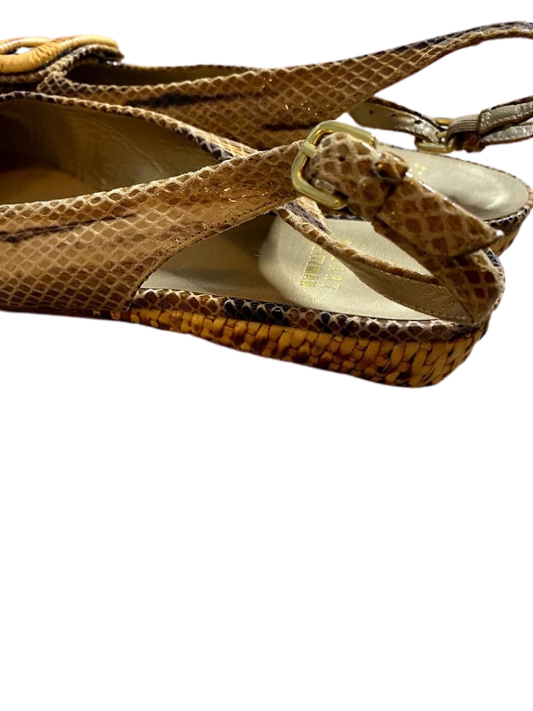 Stuart Weitzman Brown Snake Skin Leather Buckled Sling Back Wedge Sandals Size 8 - Image 3 of 4