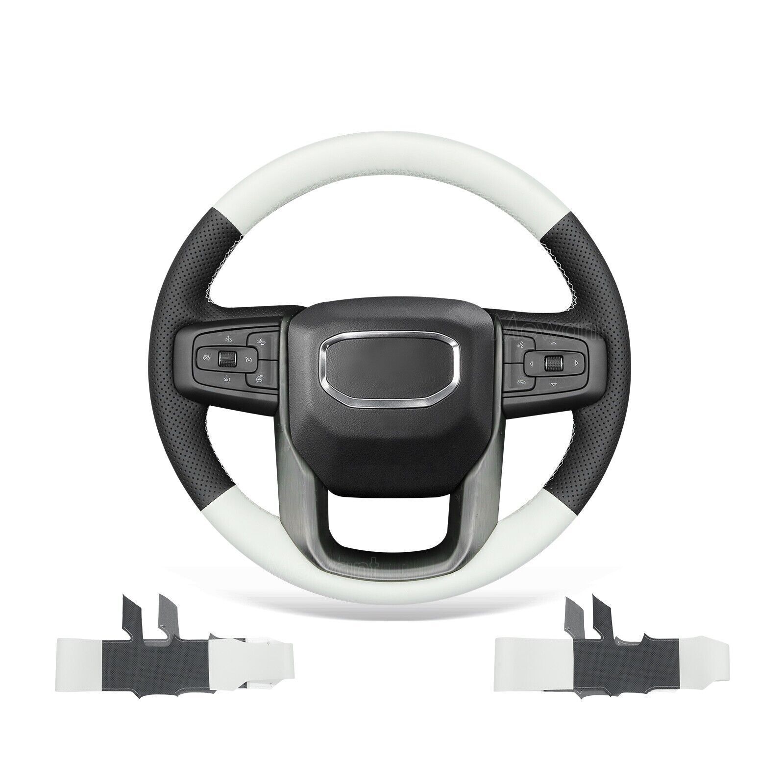 Handsewn Embossed Brown Leather Steering Wheel Cover for GMC Sierra 1500 Limited