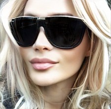 Large Flat Top GOLD Bar DARK Lens Aviator ZZ Designer Shield Fashion Sunglasses