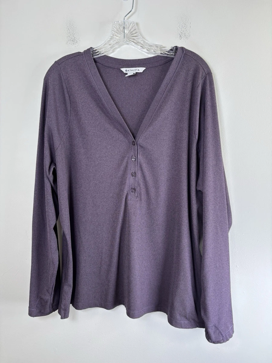 T-Shirt Athleta M – Manches Longues – Col V – Violet Pâle – Occasion Très Bon État – Pour Sport