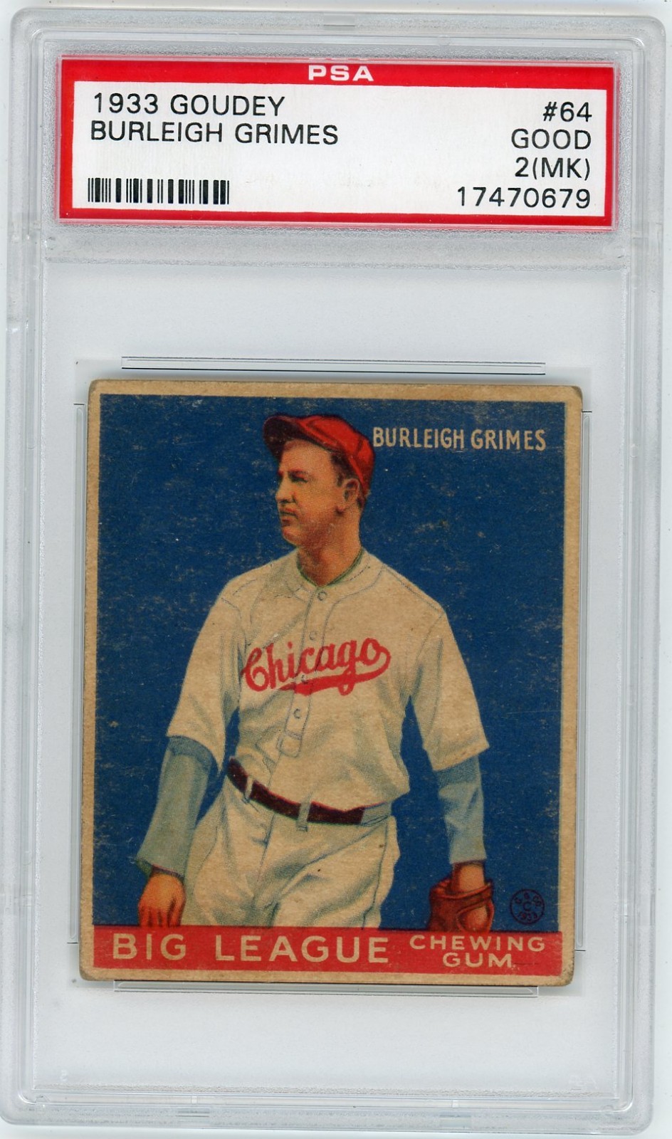1933 GOUDEY #64 BURLEIGH GRIMES PSA 2 (MK) CHICAGO CUBS view 1