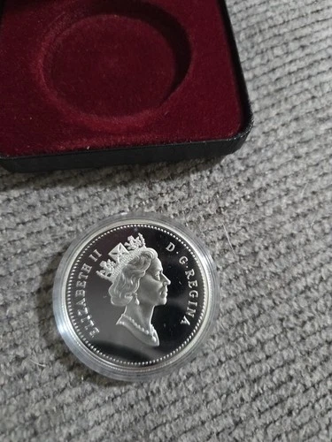 1992 ROYAL CANADIAN MINT STAGE COACH PROOF .925 STERLING SILVER DOLLAR &CASE