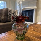 Fenton 100th Limited Edition Hand painted Glass Basket Handle with Signatures