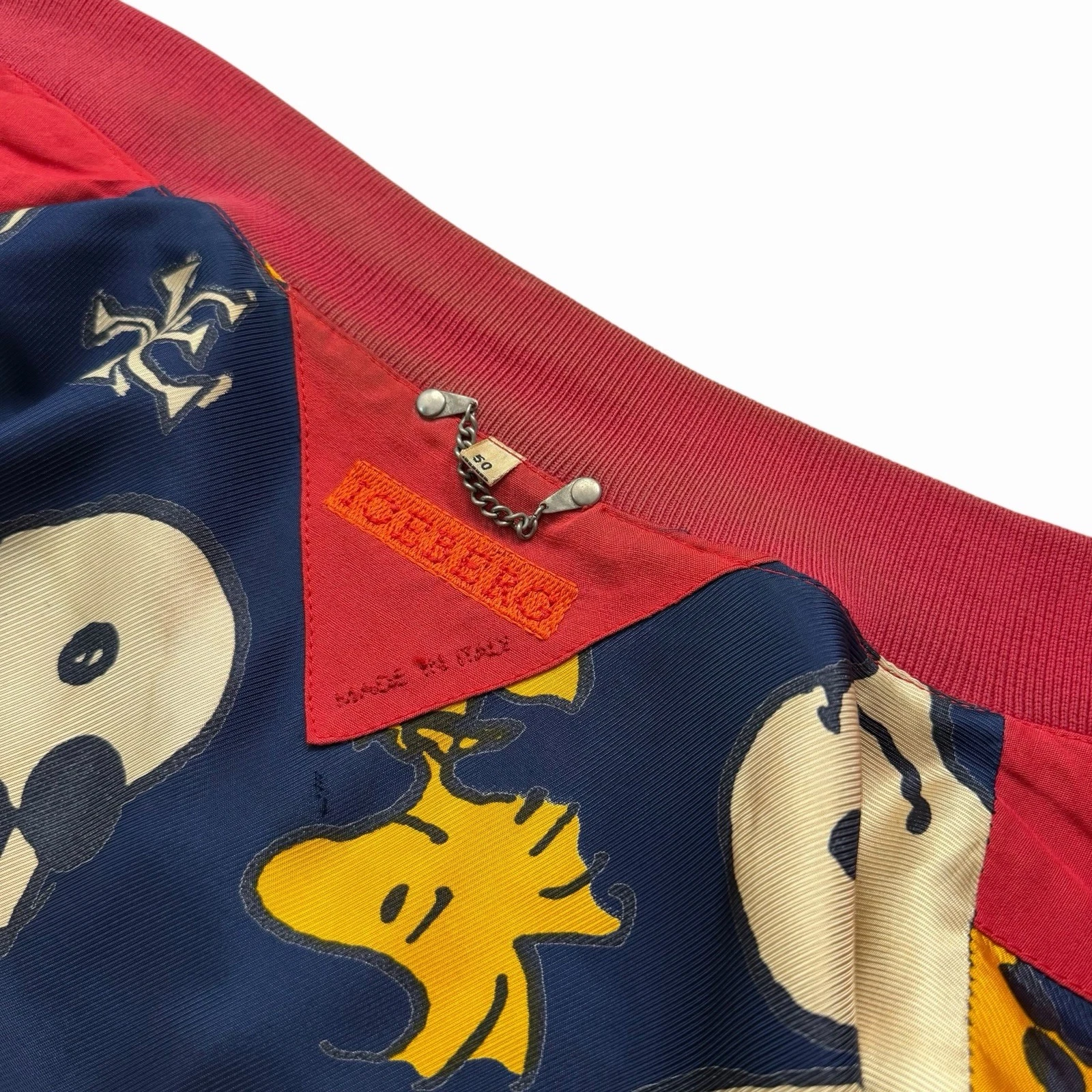 VTG 90s ICEBERG PEANUTS SNOOPY EMBROIDERED BOMBER JACKET RAYON LINEN SIZE 50 - product detail image 7