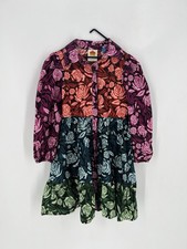 Farm Rio Floral Roses Long Sleeve Tiered Button Front Color-block Mini Dress XXS