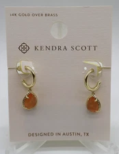 Kendra Scott Sami  14K Gold Over Brass Huggie Drop Earrings Coral Catseye NWT