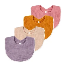4 Pack Muslin Baby Drool BibsToddler Boys Girls Cotton Drooling BibsFeeding T...