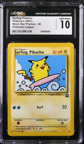 CGC 10 GEM MINT Surfing Pikachu 2001 Black Star Promos 28 Pokemon Card