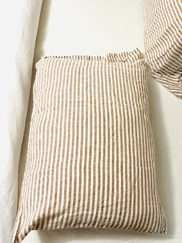Set 2 West Elm Melange Terracotta Flax Linen Striped Standard Sham Pillow Case - Image 4 of 4
