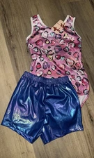 Leotard Bodysuit Tank And Shorts Bright  Heart Stretch  Girl 12A Gymnastics New