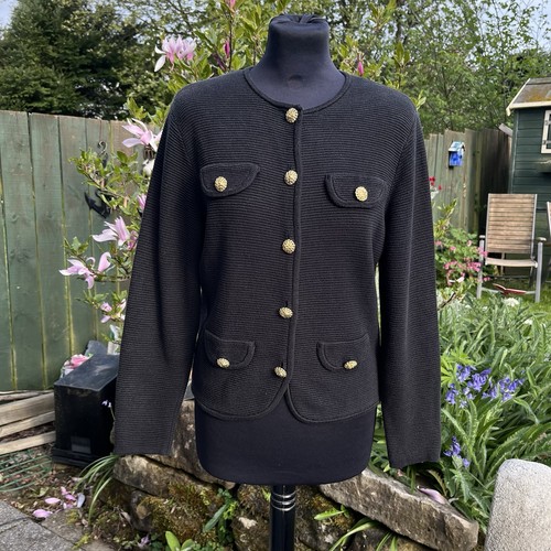 Marks & Spencer, Vintage 1993 St Michael schwarz gerippt Gold Knopf Detail Taschen Cardigan Jacke