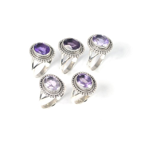 Bague En Argent Massif 925 Avec Améthyste Mauve - Taille 53 - Occasion - Modèle B923