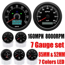 7 Gauge Set 85mm GPS Speedometer 160MPH&Tacho&52mm Fuel/Temp/Oil/Volt/Trim Gauge