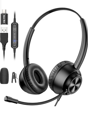 Headset mit Mikrofon, kabelgebundenes Headset mit USB-A & USB-C, Computer Headset