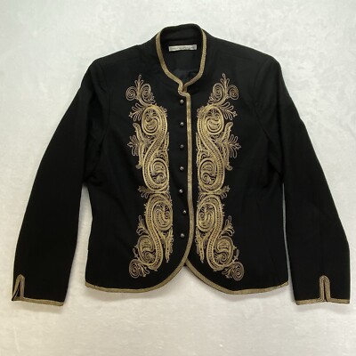 Peter Nygard Jacket Womens XS Black & Gold Wool blend Blazer 80s retro