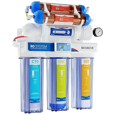 MAX WATER 6 Stages 50 GPD Aquarium Reverse Osmosis System RO DI + HM Inline TDS Meter