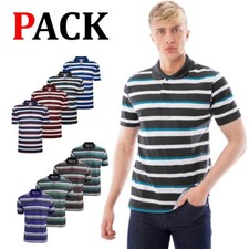 Image of Mens Striped Polo Shirt Short Sleeve Pique T-Shirt Casual Contrast Summer Te Top