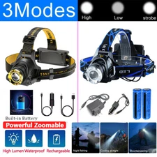 9900000LM Super Bright Rechargeable Zoom Headlamp Powerful Tactical Headlight