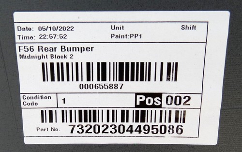 Genuine Mini Cooper F56 Complete Rear Bumper in Midnight Black 4 Parking Sensor* - Picture 9 of 12