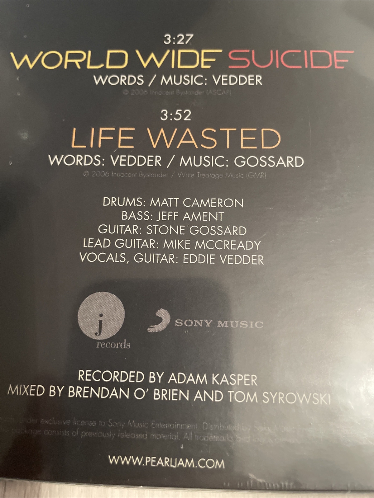 Pearl Jam World Wide Suicide (Vinyl) 7" Single New & Sealed