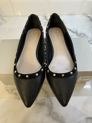 Kurt Geiger Carvela Ladies Black Flat Pointed Toe Shoes With Gold