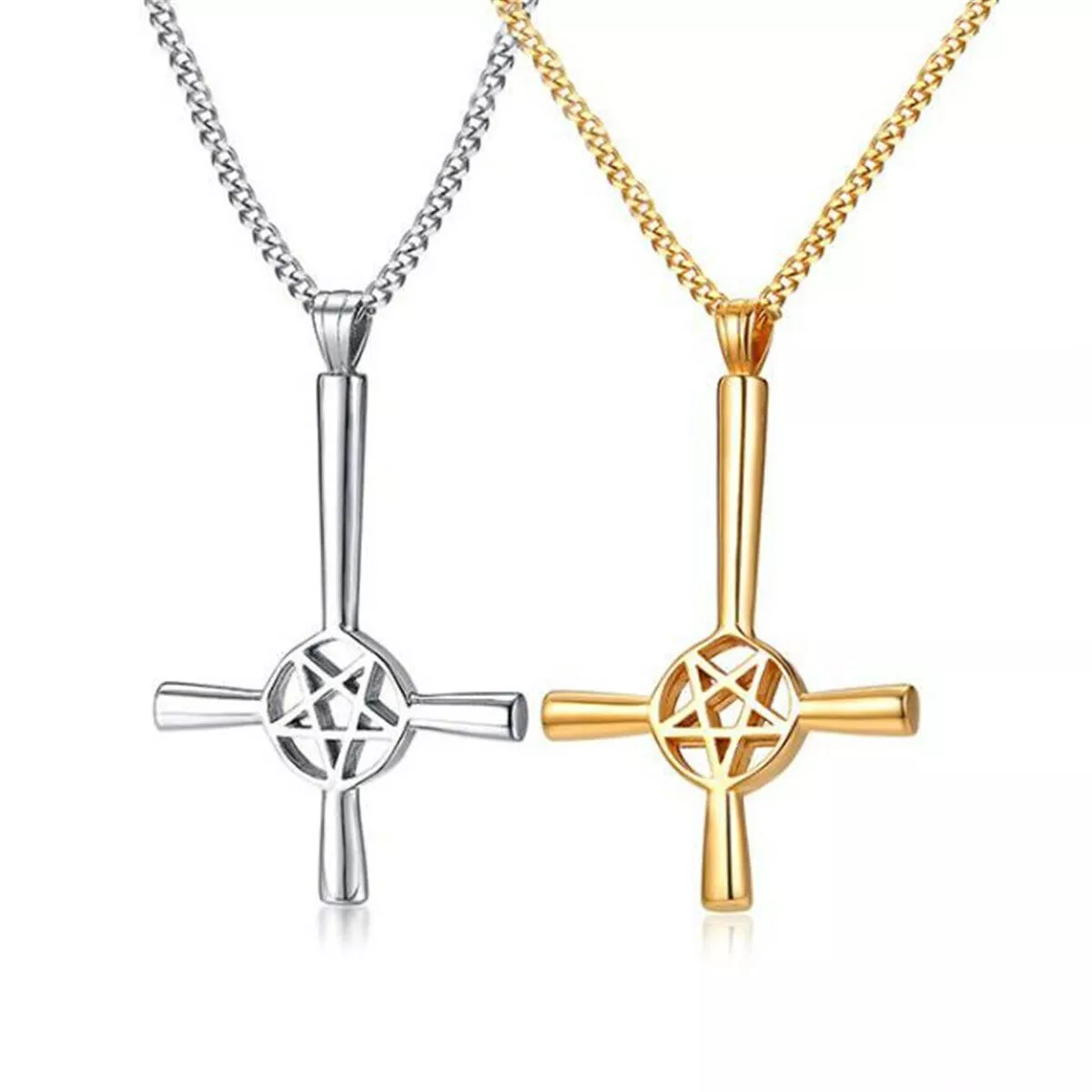Religious Pendant Inverted Cross Pentacle Pentagram Star Necklace
