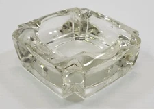 N) Vintage Clear Square Thick Glass Ashtray - Restaurant Bar Style 3-3/4"