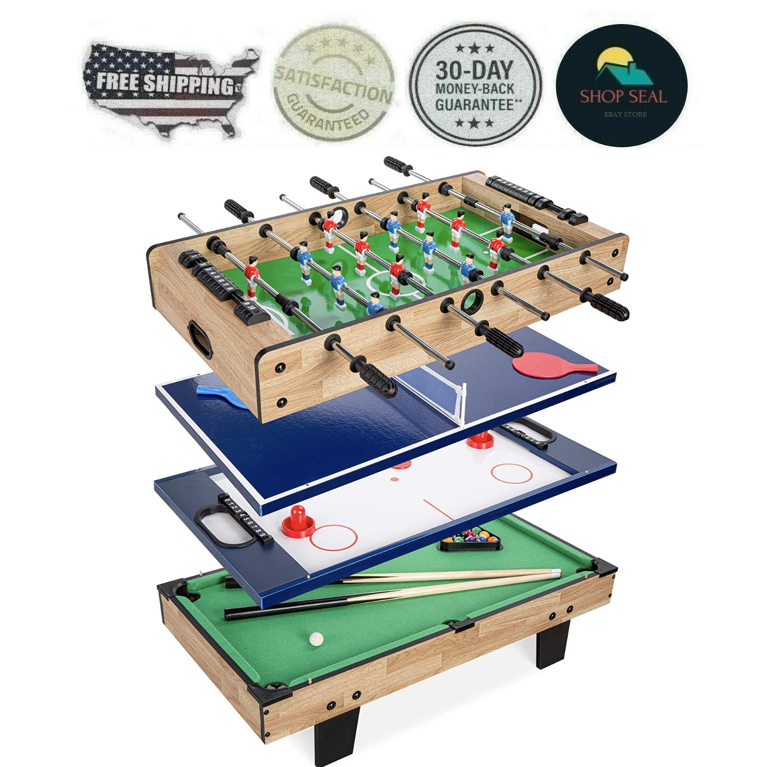 Mesa De Juegos Combinada Multiple Varios Juegos 4 En 1 Billar Futbolito  PingPong | eBay