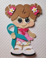 Little Cancer Girl with Teal Ribbon. Scrapbook, Card making Paper Piecing
