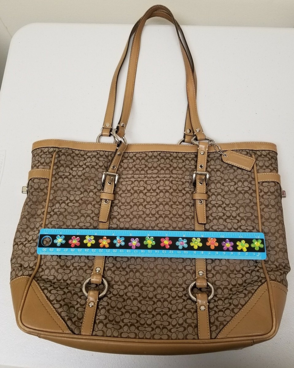 COACH Signature Khaki/Brown Jacquard Leather Tote Bag Purse #11527
