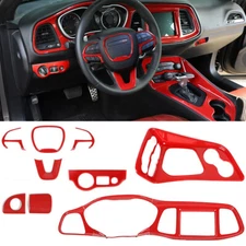 9x Red Steering Wheel Dash Gear Shift Cover Trims Kit for Dodge Challenger 2015+