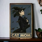 Retro Tin Sign | Cat Mom Witch Metal Poster | Vintage Art Poster, 8 x 12 inches