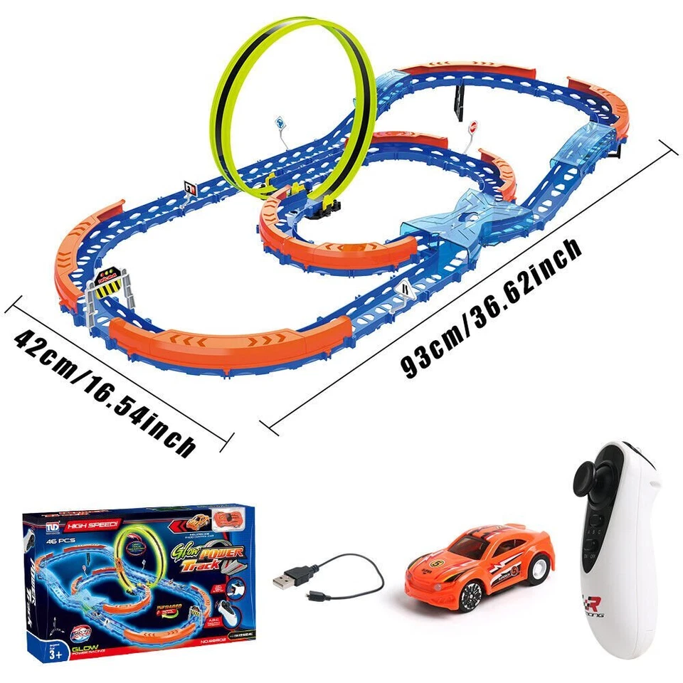 Slot Car Race Track Set Glow In the Dark Light Up Race RC Car Toy Gift for Kids - Image 2 of 4