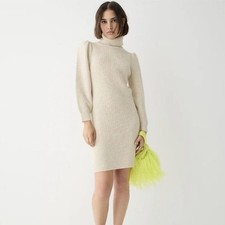 J. Crew Puff Sleeve Turtleneck Wool-Blend Ivory Sweater Dress Medium