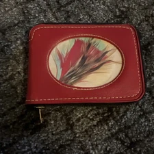 Vintage Red Wallet With Feather Insert
