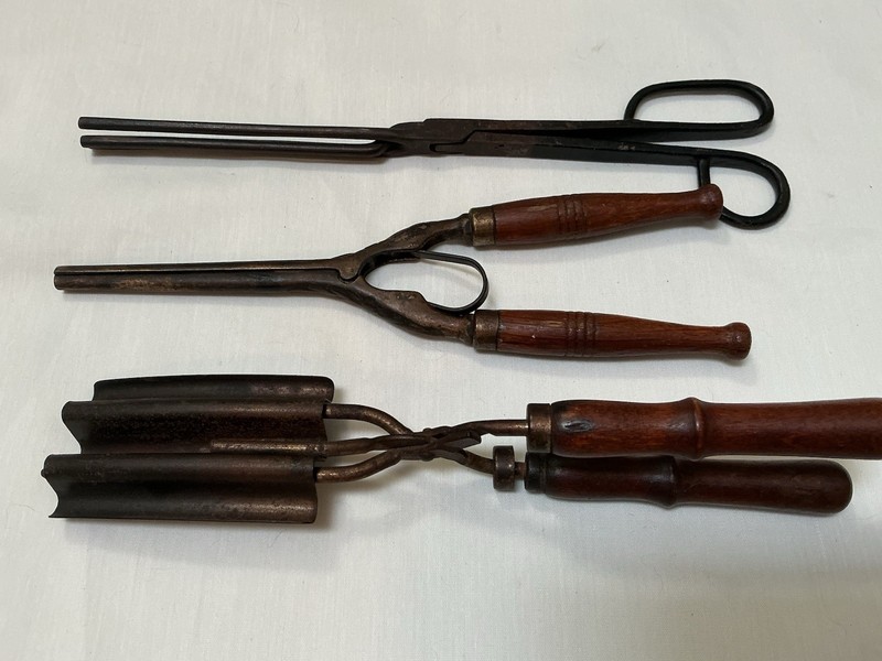 Vintage Primitive Hair Crimpers & Curling Wand Set, 2 with Wood Handles