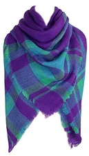 Plaid Scarf Soft Warm Tartan Shawl Cape Blanket Purple Green Peacock Blue