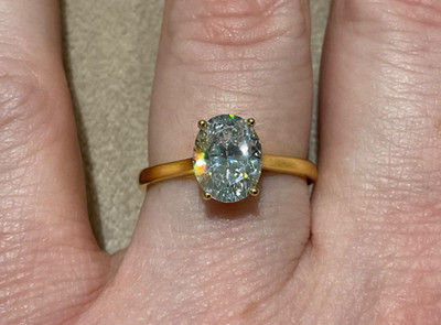 2.0 Carat Lab Created Diamond Oval Cut Engagement Ring Gold Plated 925 R