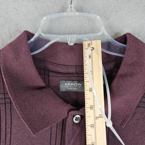 Arrow Pullover Mens 2XLT Big Tall Plum Red Plaid Golf Shirt Long Sleeve Norm - Picture 9 of 14