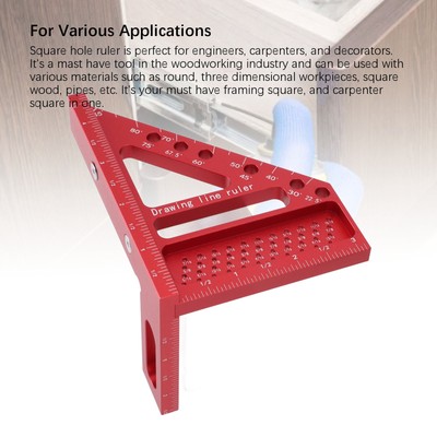 Carpenter Square Hole Scribing Ruler 45 90 Grad Aluminiumlegierung 3D Messung