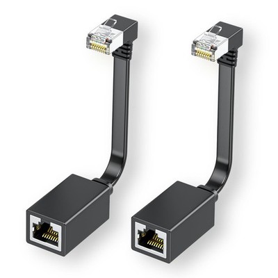 2 PCS Right Angle Cat7 Ethernet Extension Cables Flat 6 Inch Patch Cord 90 D
