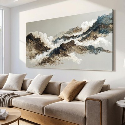 Modern Canvas Wall Art Decor For Living Room Print Grey Brown Abstract Mounta...