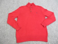 Polo Ralph Lauren Sweater Mens Medium Red Mock Neck 3 Button Cotton Knit Top