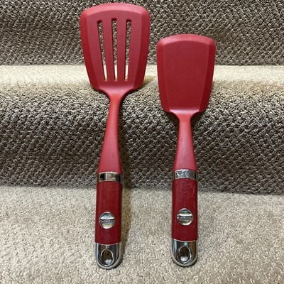 KITCHENAID PROFESSIONAL RED UTENSIL LOT BAKING SPATULA & LARGE SLOTTED SPATULA