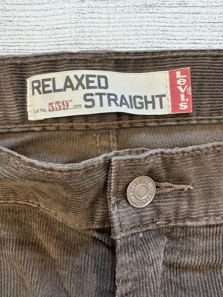 Pantalones Levi's 559 Para Hombre 38x30 Marrón Pana Relajado Recto 5 Bolsillos Informales Foto 3 de 4