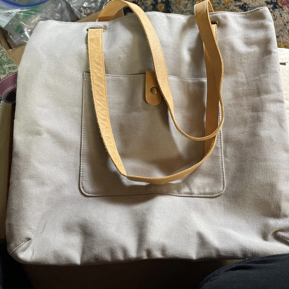 Hearth and Hand Magnolia Tote Tan Leather Handle 16x17  PU1 - Image 2 of 4