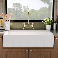 Nuie Farmhouse Apron Front Kitchen Sink, Single Bowl, Fluted Front 33x18x8"